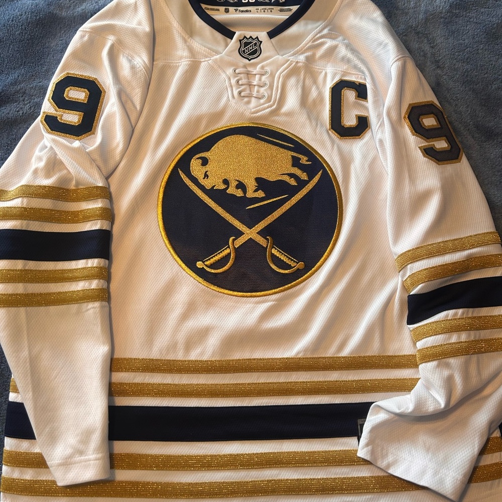 NHL Buffalo Sabres White Navy & Gold Captain Patch Jersey